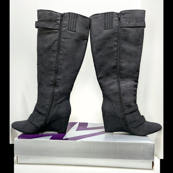NIB New LANE BRYANT Sz 12W Black Wide Calf TALL WEDGE HEEL Over-The-Knee Boots - Picture 1 of 6